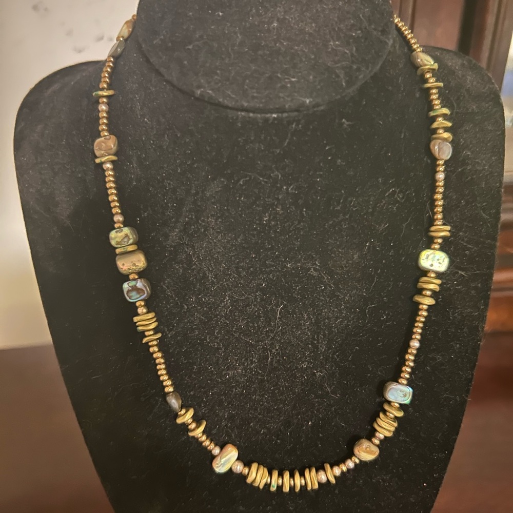 Silpada Abalone Shell & Brass Bead Necklace